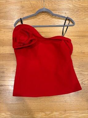 NWOT Roland Mouret Red One-Shoulder Floral Appliqué Camisole, Size US 6